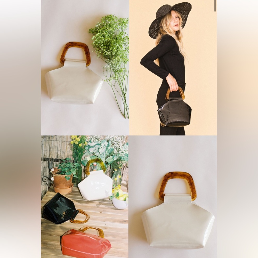 Black Patent vegan Leather Handbag with  lucite Handle by Lykke Wullf